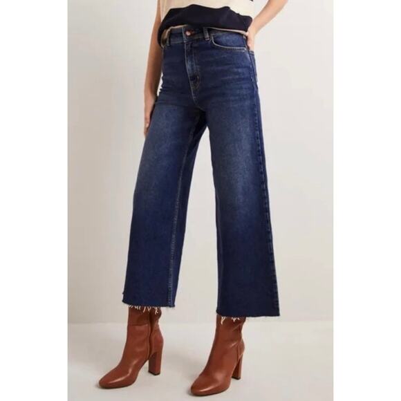 Boden Dark Wash Stretch Denim Wide Leg Cropped Jeans - Picture 1 of 9